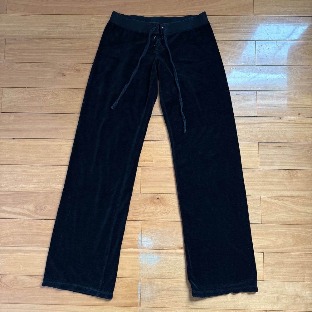 Juicy Couture pink label black velour sweatpants